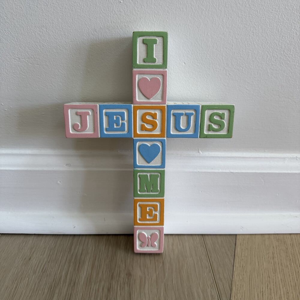 Cathedral Art I Love Jesus Cross Wooden Blocks Christian Wall Art Pastel Colors